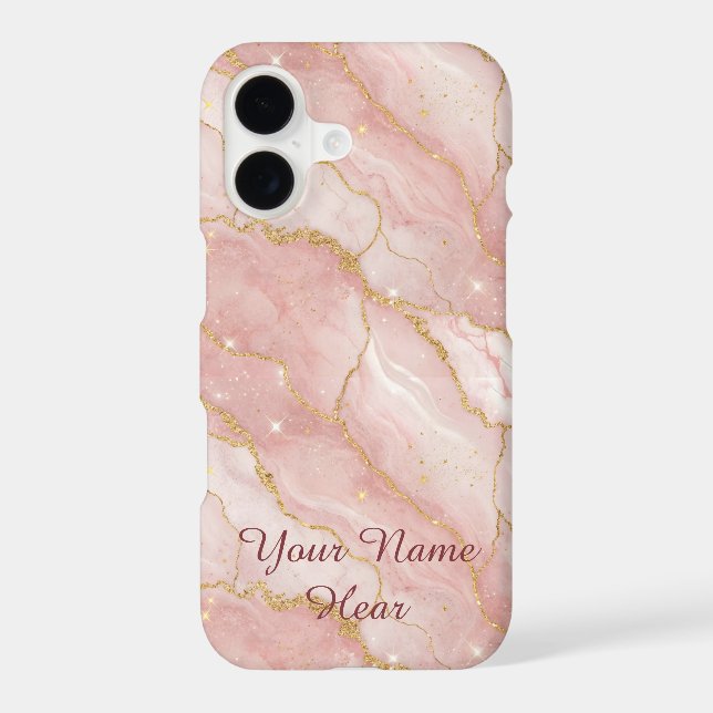 Personalized Modern Rose Quartz Marble Gold iPhone Case (Back)