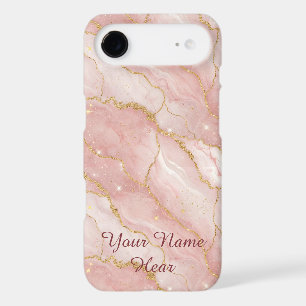 Personalized Modern Rose Quartz Marble Gold iPhone 17 Air Case
