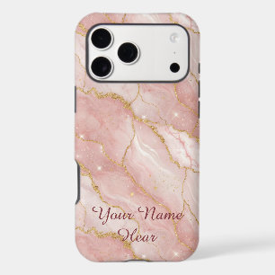 Personalized Modern Rose Quartz Marble Gold iPhone 17 Pro Max Case