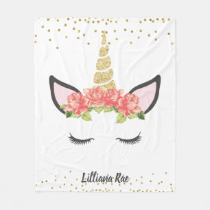 Personalized Modern Rose Unicorn Fleece Blanket