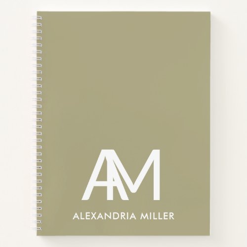 Personalized Modern Sage Green Monogram Notebook