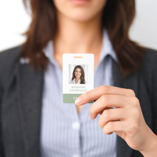 Personalized Modern Sage Green Photo ID Name Badge