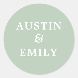 Personalized Modern Sage Green Wedding Classic Round Sticker