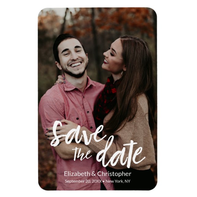 Personalized Modern Save the Date script Photo Magnet (Vertical)