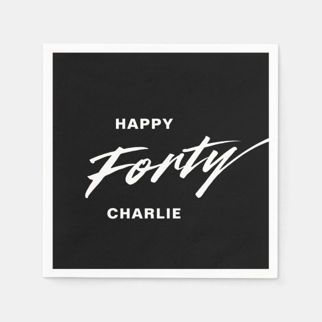 Personalized Modern Script 40th Birthday Napkins (Front)