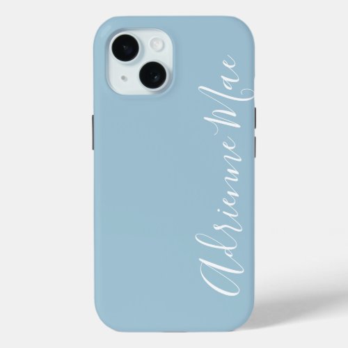 Personalized Modern Script Baby Blue iPhone 15 Case