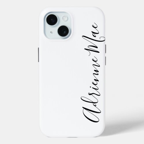 Personalized Modern Script Black and White iPhone 15 Case