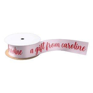 Personalized Modern Script Cute Red & Pink Gifting Satin Ribbon