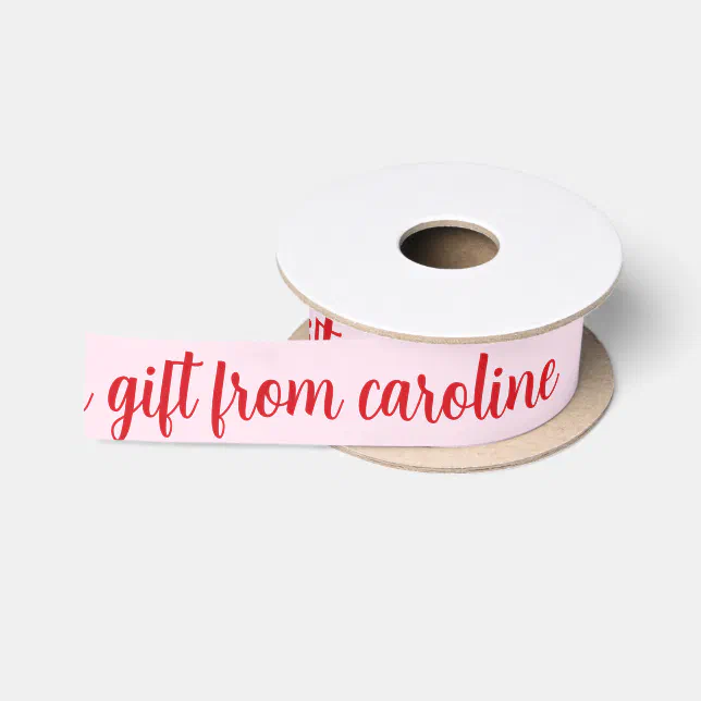 Present Ribbon Script Personalized Modern Script Cute Red & Pink Gifting Satin Ribbon | Zazzle