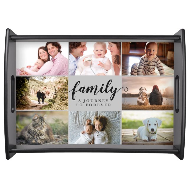 Personalized Modern Script Family Photo Collage Serving Tray (Front)