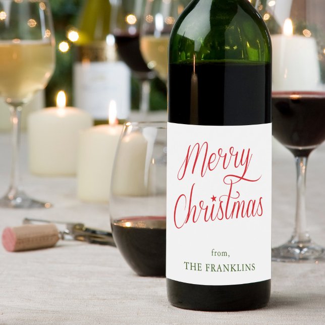 Personalized Modern Script Merry Christmas Gift Wine Label (Creator Uploaded)