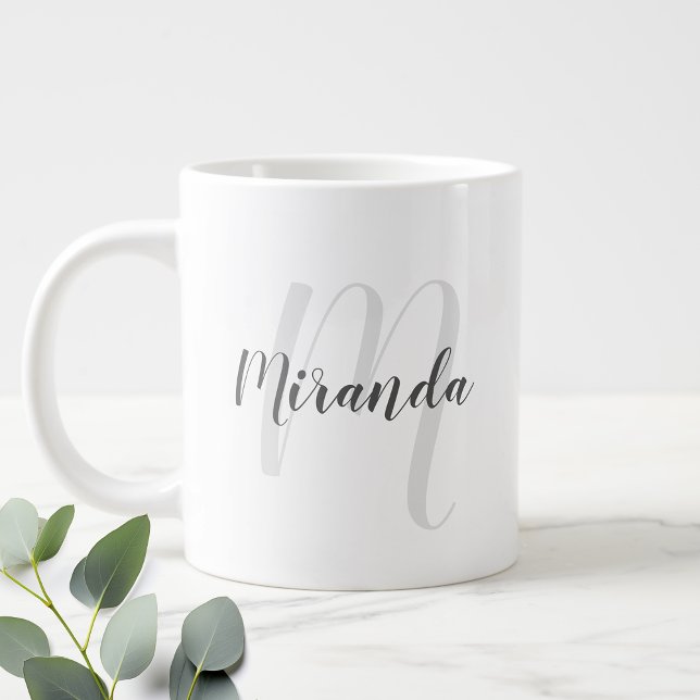 Personalized Modern Script Monogram and Name Giant Coffee Mug (Creator Uploaded)