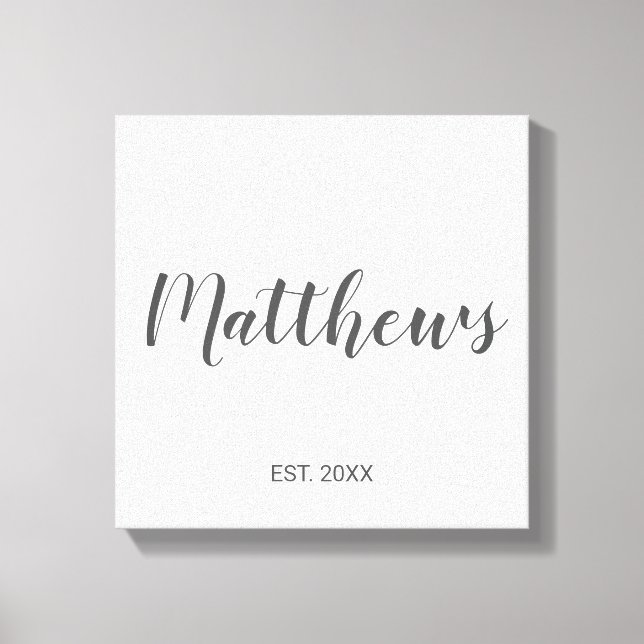 Personalized Modern Script Monogram & Family Name Canvas Print (Front)