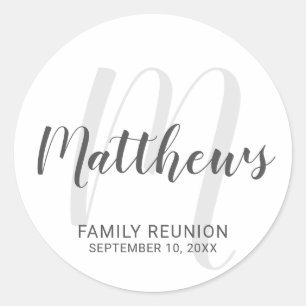 Personalized Modern Script Monogram & Family Name Classic Round Sticker