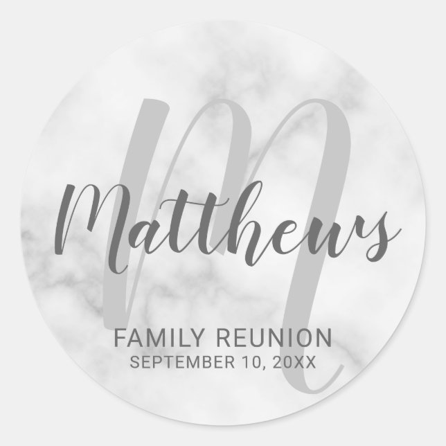Personalized Modern Script Monogram & Family Name Classic Round Sticker (Front)