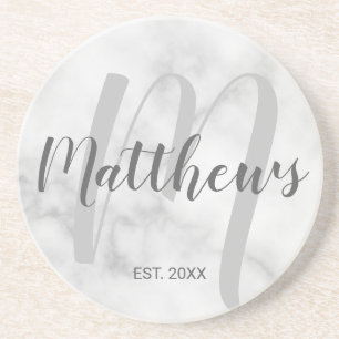 Personalized Modern Script Monogram & Family Name Coaster