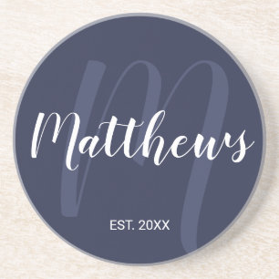 Personalized Modern Script Monogram & Family Name Coaster