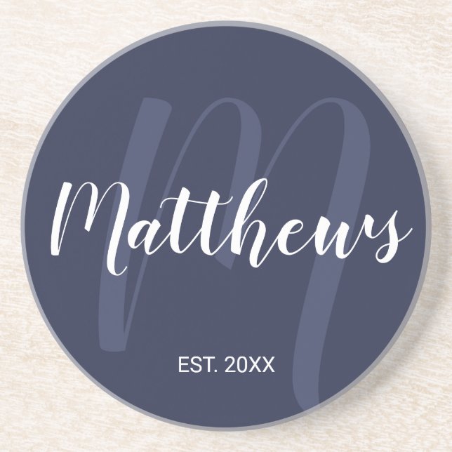 Personalized Modern Script Monogram & Family Name Coaster (Front)