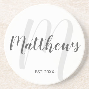 Personalized Modern Script Monogram & Family Name Coaster
