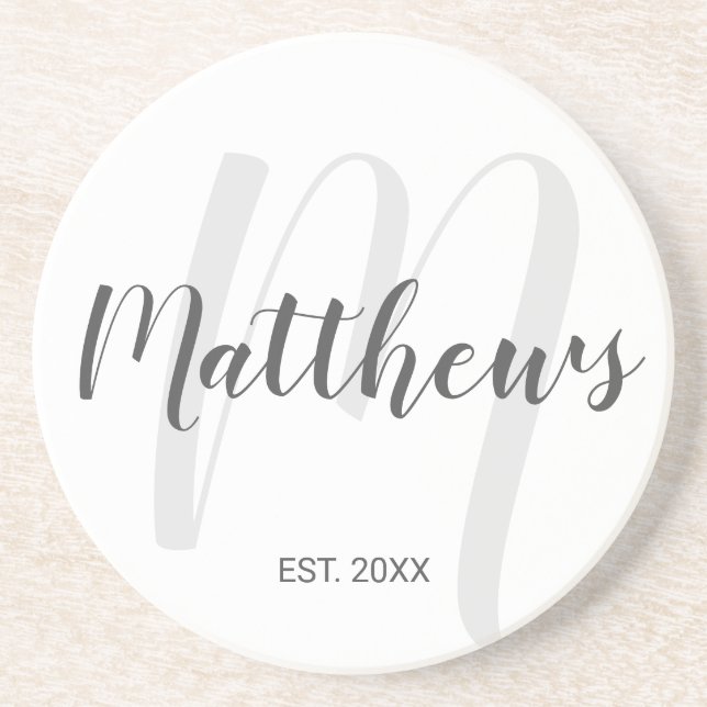 Personalized Modern Script Monogram & Family Name Coaster (Front)