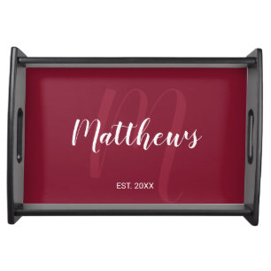 Personalized Modern Script Monogram & Family Name Serving Tray