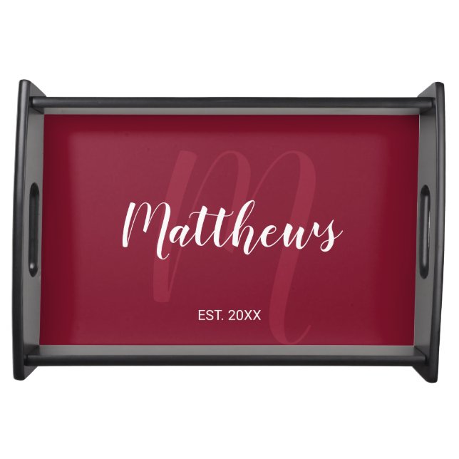 Personalized Modern Script Monogram & Family Name Serving Tray (Front)