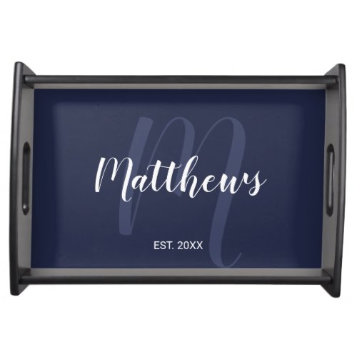 Personalized Modern Script Monogram  Family Name Serving Tray