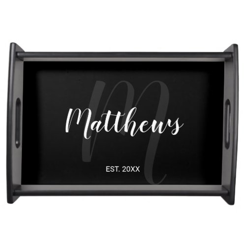 Personalized Modern Script Monogram  Family Name Serving Tray