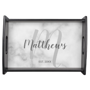 Personalized Modern Script Monogram & Family Name Serving Tray