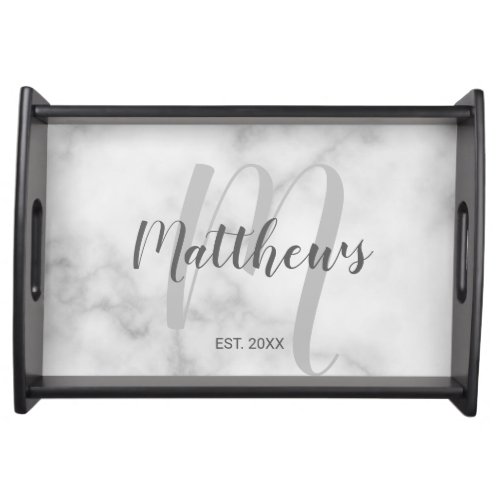 Personalized Modern Script Monogram  Family Name Serving Tray