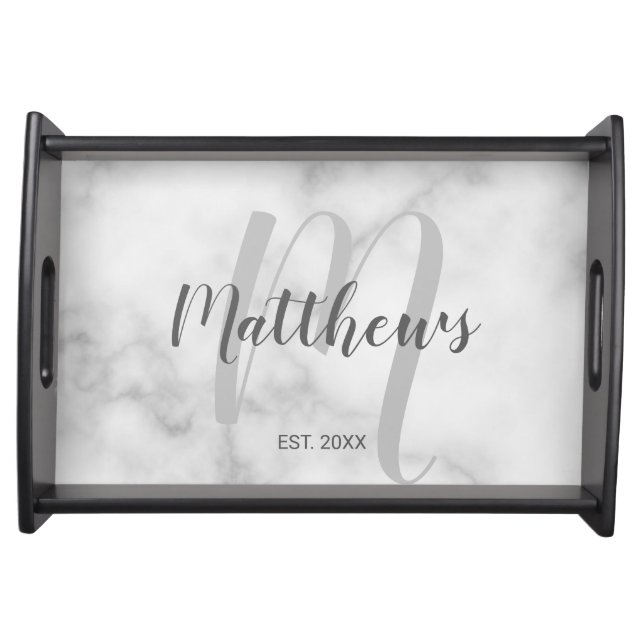 Personalized Modern Script Monogram & Family Name Serving Tray (Front)