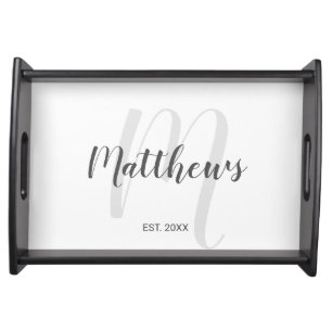 Personalized Modern Script Monogram & Family Name Serving Tray