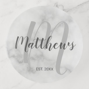 Personalized Modern Script Monogram & Family Name Trinket Tray