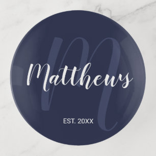Personalized Modern Script Monogram & Family Name Trinket Tray