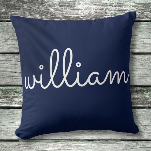 Personalized Modern Script Name Navy Blue Throw Pillow