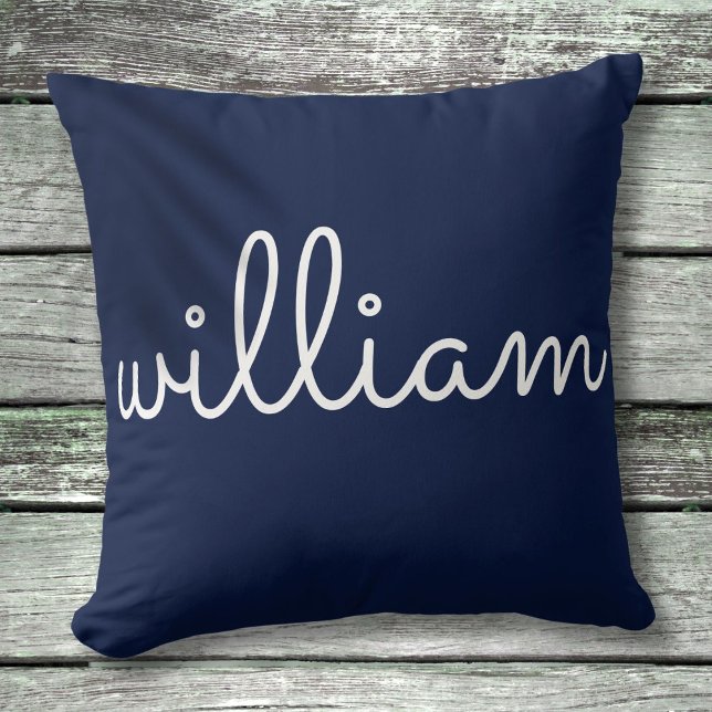Personalized Modern Script Name Navy Blue Throw Pillow (Personalized Modern Script Name Navy Blue Throw Pillow)