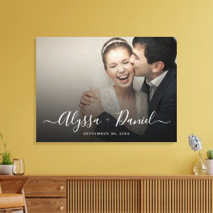 Personalized Modern Script Names wedding photo Canvas Print