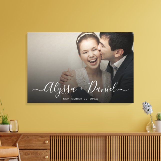 Personalized Modern Script Names wedding photo Canvas Print (Insitu(LivingRoom))