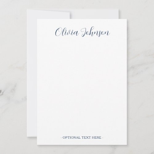 Personalized Modern Script Note Card  Navy White