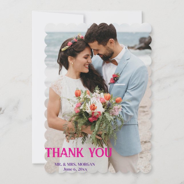 Personalized Modern Script Simple Photo Wedding Thank You Card (Front)