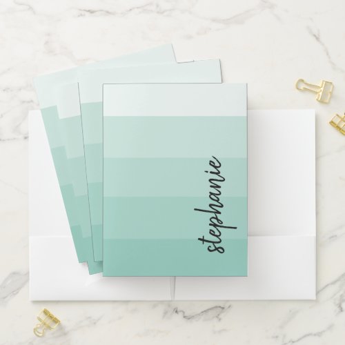 Personalized Modern Signature Aqua Color Block Pocket Folder