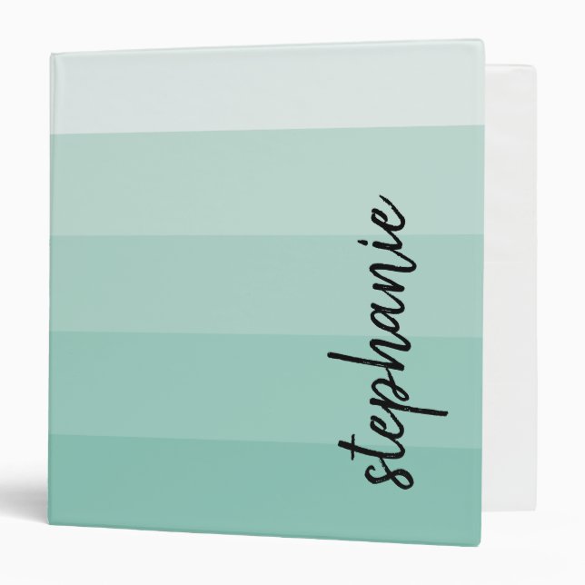 Personalized Modern Signature Color Block Aqua 3 Ring Binder (Front/Inside)