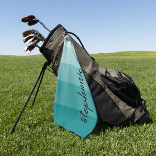 Personalized Modern Signature Teal Color Block Golf Towel