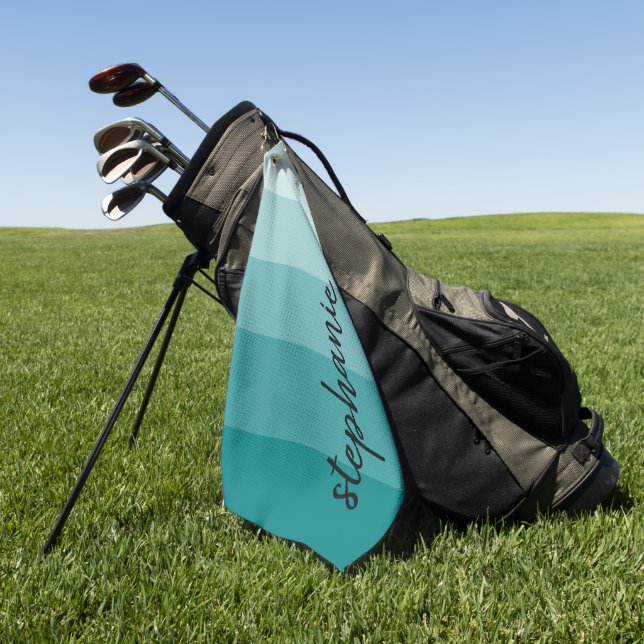 Personalized Modern Signature Teal Color Block Golf Towel (Green)