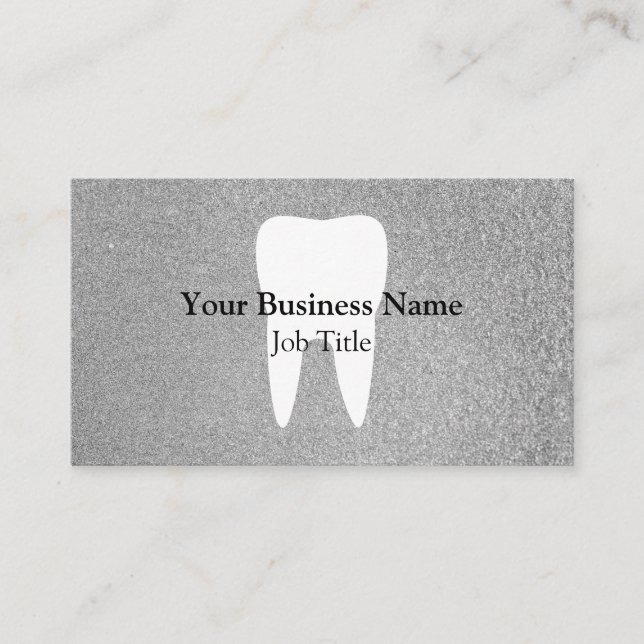 Personalized Modern Silver Glitter Dentist Tooth Business Card (Front)