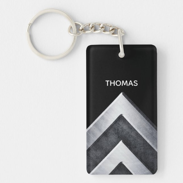 Personalized Modern Silver Metal Pattern Keychain (Front)