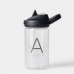 Personalized Modern Simple Black Gray Initial Kids Water Bottle<br><div class="desc">Personalized Kid's Camelback Waterbottle with their name and Initial Letter Custom Monogram in a trendy modern and minimal thin classic sans serif font for a simple and sleek look. Shown in gray on a clear plastic water bottle, the text colors and fonts can be changed, and several bottle colors are...</div>