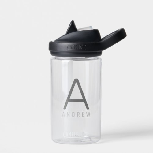 Personalized Modern Simple Black Gray Initial Kids Water Bottle