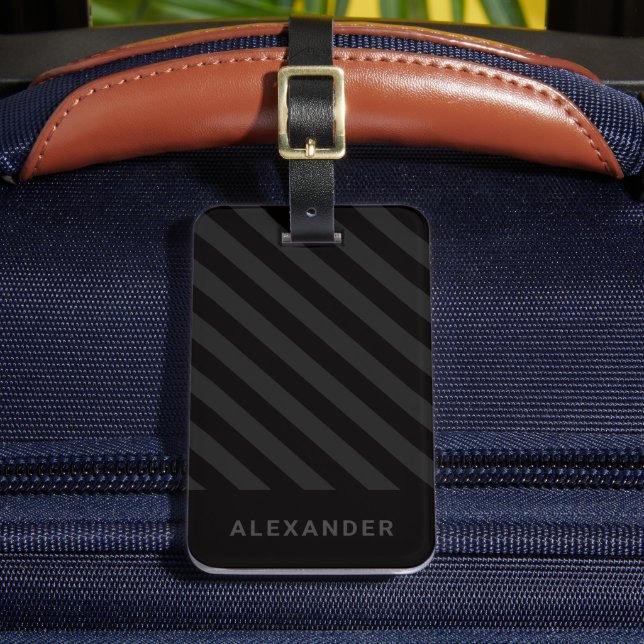 Personalized Modern Simple Black Stripes Luggage Tag (Front Insitu 2)