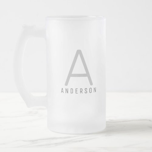 Personalized Modern Simple Monogram Name Frosted Glass Beer Mug